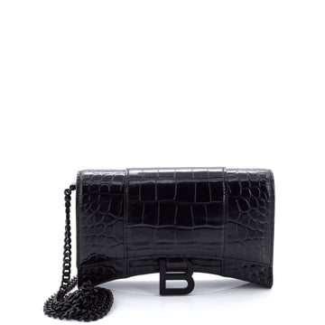 Balenciaga Hourglass Chain Wallet Crocodile Embossed Leather