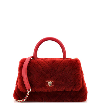 Chanel Coco Top Handle Bag Chevron Shearling Mini