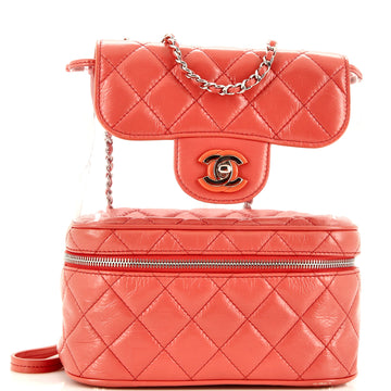 Chanel Zip Around Flap Backpack Quilted Crumpled Calfskin and PVC Small