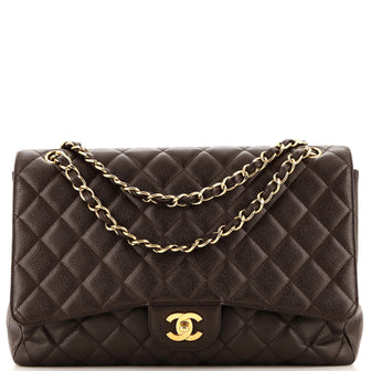 Chanel Vintage Classic Single Flap Bag Quilted Caviar Maxi
