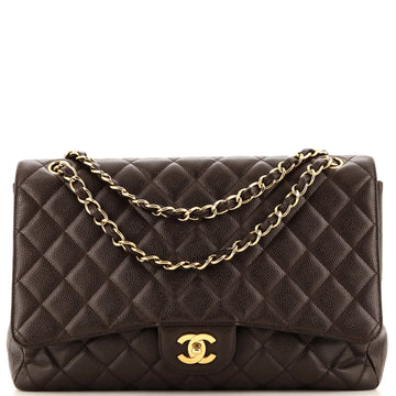 Chanel Vintage Classic Single Flap Bag Quilted Caviar Maxi