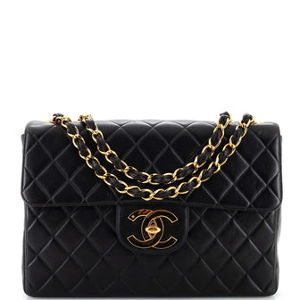 Chanel Vintage Classic Single Flap Bag Quilted Lambskin Jumbo