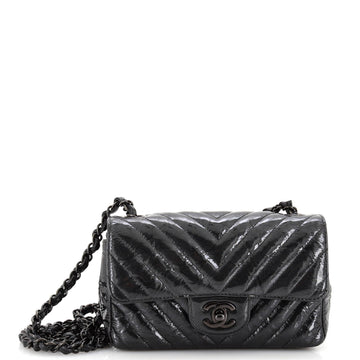 Chanel So Black Classic Single Flap Bag Chevron Crumpled Patent Mini