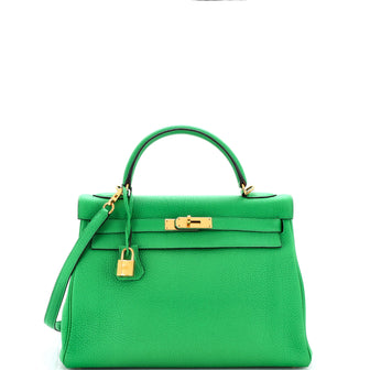 Hermes Kelly Handbag Green Togo with Gold Hardware 32