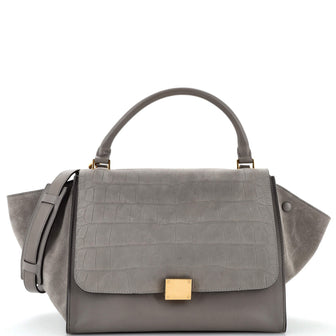 Celine Trapeze Bag Crocodile Embossed Leather Medium