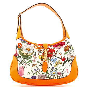 Gucci Jackie Hobo Flora Canvas with Leather Medium