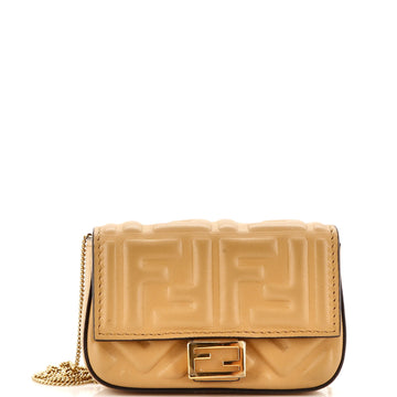 Fendi Chain Baguette Charm Bag Zucca Embossed Leather Nano