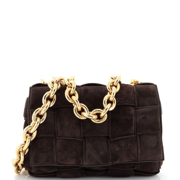 Bottega Veneta Cassette Chain Crossbody Bag Padded Maxi Intrecciato Suede