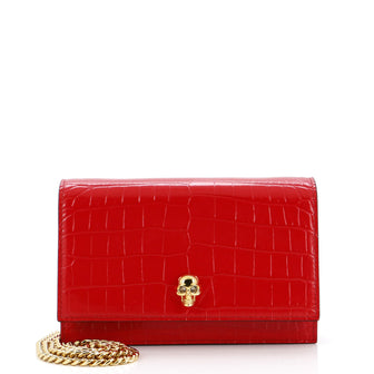 Alexander McQueen Skull Chain Crossbody Bag Crocodile Embossed Leather Mini