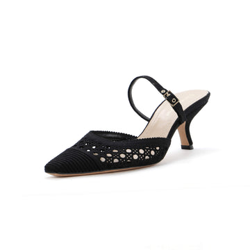 Christian Dior Women's Capture Heeled Mules Cannage Embroidered Canvas