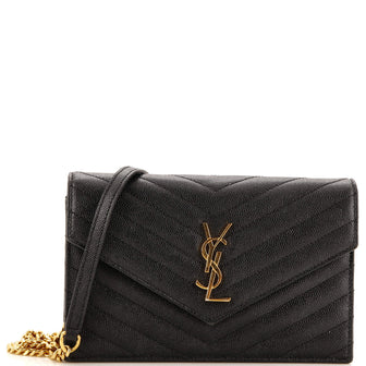 Saint Laurent Classic Monogram Wallet on Chain Matelasse Chevron Leather Small