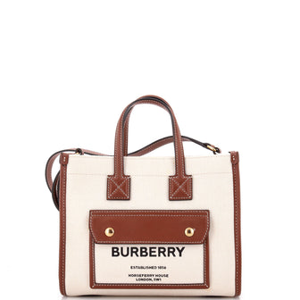 Burberry Freya Shopping Tote Canvas with Leather Mini