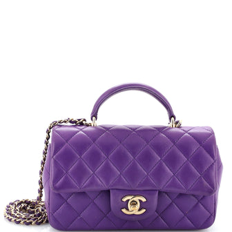 Chanel Classic Single Flap Top Handle Bag Quilted Lambskin Mini