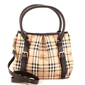 Burberry Northfield Convertible Tote Haymarket Coated Canvas Small