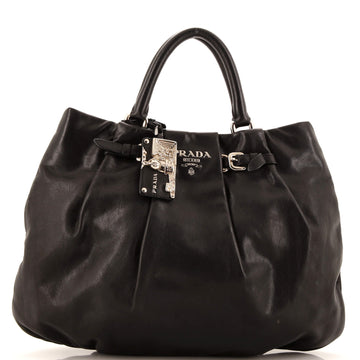 Prada Buckle Pleated Shoulder Bag Soft Calf Large