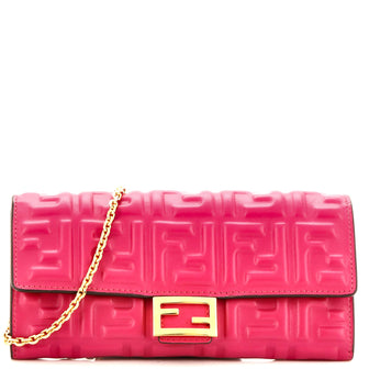 Fendi Baguette Continental Wallet on Chain Zucca Embossed Leather