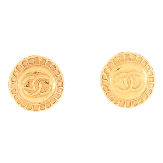 Chanel Vintage CC Quilted Round Button Clip-On Earrings Metal Large