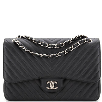 Chanel Classic Double Flap Bag Chevron Caviar Jumbo
