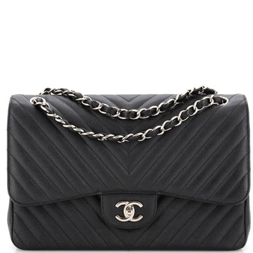 Chanel Classic Double Flap Bag Chevron Caviar Jumbo