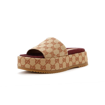 Gucci Women's Angelina Platform Slide Sandals GG Canvas