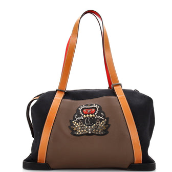 Christian Louboutin Bagdamon Boston Duffle Bag Canvas with Leather Large