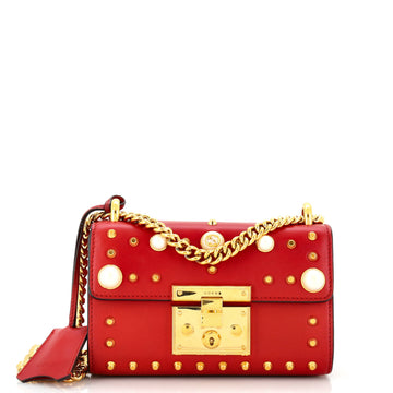 Gucci Pearly Padlock Shoulder Bag Studded Leather Small
