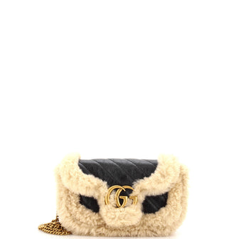 Gucci GG Marmont Flap Bag Diagonal Quilted Leather with Wool Trim Super Mini