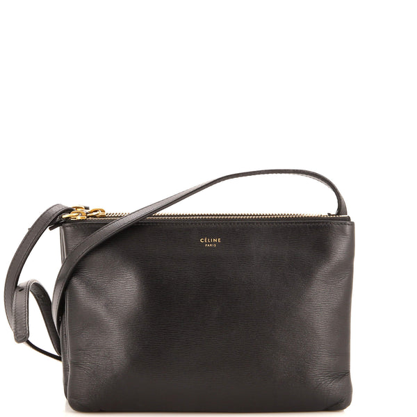 Celine Trio Crossbody Bag Leather Small Black 2942272