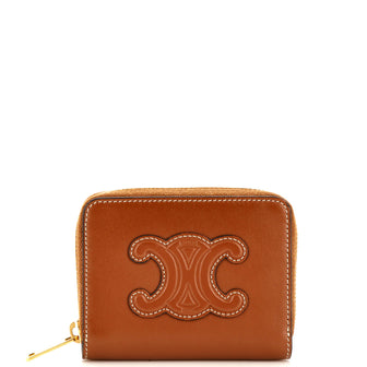 Celine Triomphe Zip Around Wallet Leather Compact