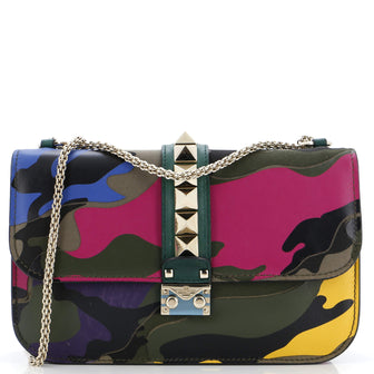 Valentino Garavani Glam Lock Shoulder Bag Camo Leather and Canvas Medium