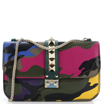 Valentino Garavani Glam Lock Shoulder Bag Camo Leather and Canvas Medium