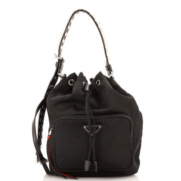 Prada New Vela Multi Pocket Bucket Bag Tessuto with Studded Leather