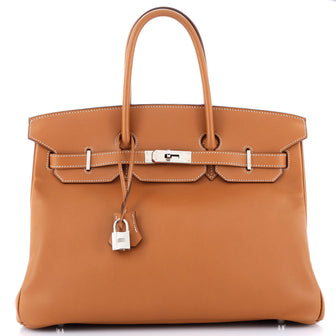 Hermes Birkin Handbag Brown Swift with Palladium Hardware 35