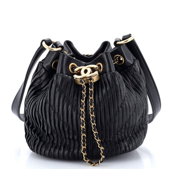 Chanel Coco Pleats Drawstring Bag Pleated Crumpled Calfskin Small