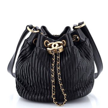 Chanel Coco Pleats Drawstring Bag Pleated Crumpled Calfskin Small