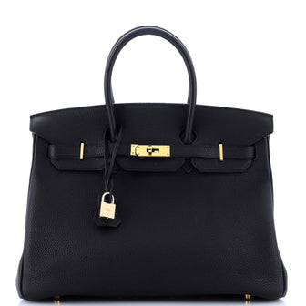Hermes Birkin Handbag Black Togo with Gold Hardware 35
