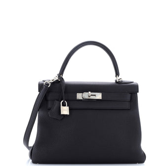 Hermes Kelly Handbag Black Togo with Palladium Hardware 28