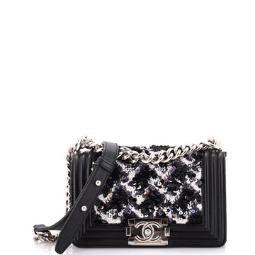 Chanel Boy Flap Bag Lambskin with Quilted Tweed and Sequins Small