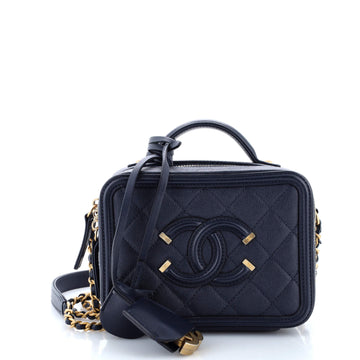 Chanel Filigree Vanity Case Quilted Caviar Small