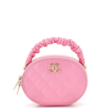 Chanel CC Ruched Oval Top Handle Quilted Lambskin Mini