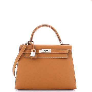 Hermes Kelly Handbag Brown Epsom with Palladium Hardware 28