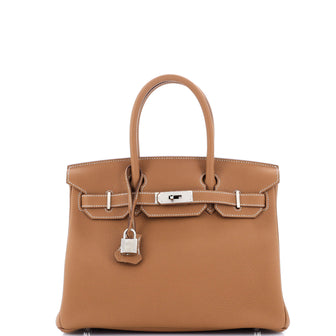 Hermes Birkin Handbag Brown Togo with Palladium Hardware 30
