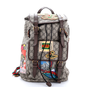Gucci Courrier Soft Backpack GG Coated Canvas with Applique Large