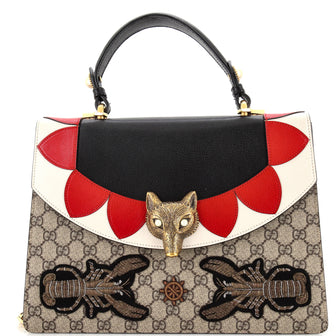 Gucci Broche Top Handle Bag Embroidered GG Coated Canvas and Leather Medium