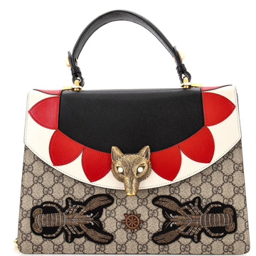 Gucci Broche Top Handle Bag Embroidered GG Coated Canvas and Leather Medium