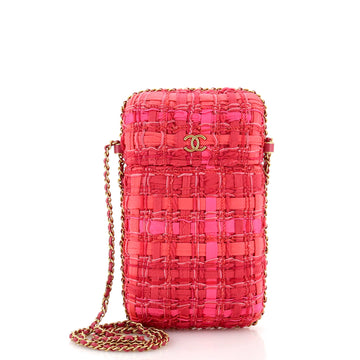 Chanel Chain Around Phone Holder Crossbody Bag Tweed and Ribbon