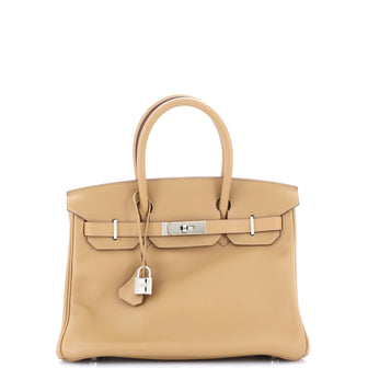 Hermes Birkin Handbag Brown Swift with Palladium Hardware 30