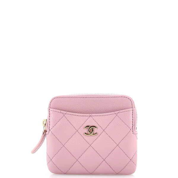 Chanel Square Zip Around Card Holder Wallet Quilted Caviar