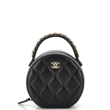 Chanel Chain Handle Round Jewelry Box Quilted Caviar