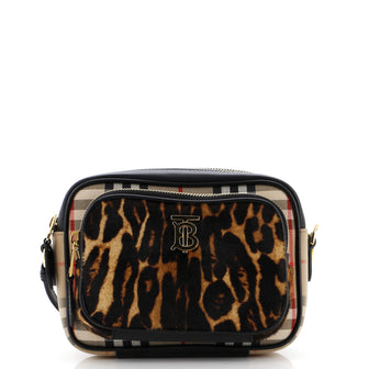 Burberry Front Pocket Camera Bag Vintage Check Canvas with Printed Pony Hair